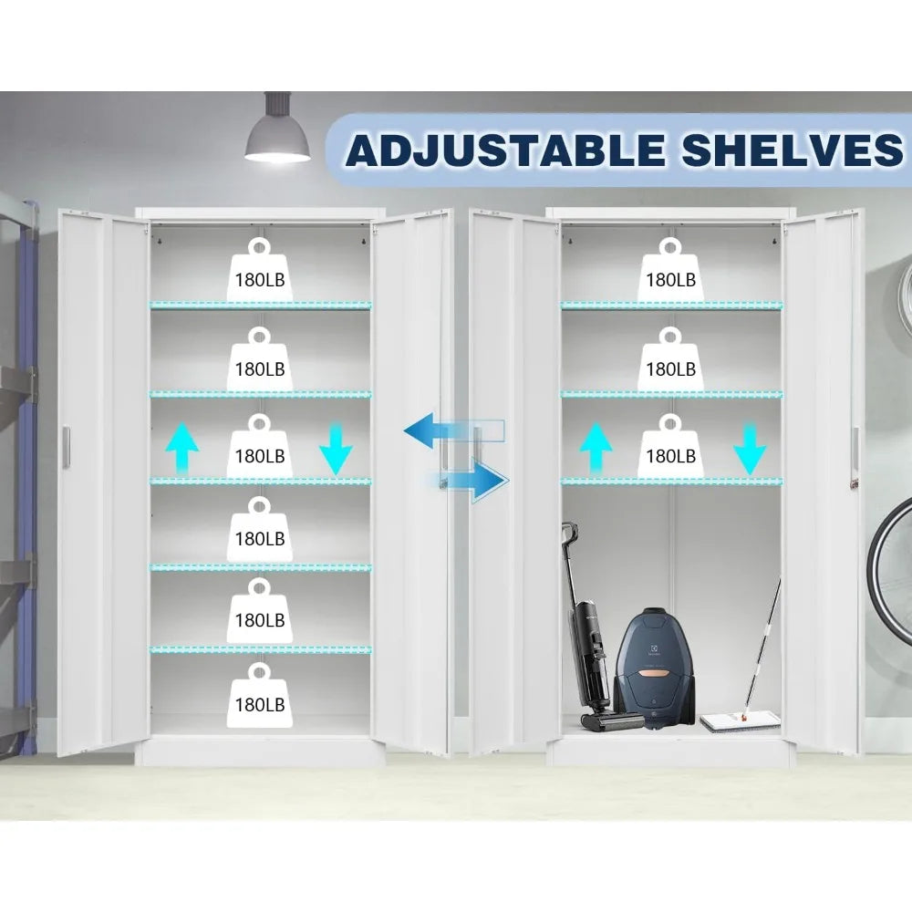 Metal Cabinet With 5 Adjustable Shelves And 2 Locking Doors