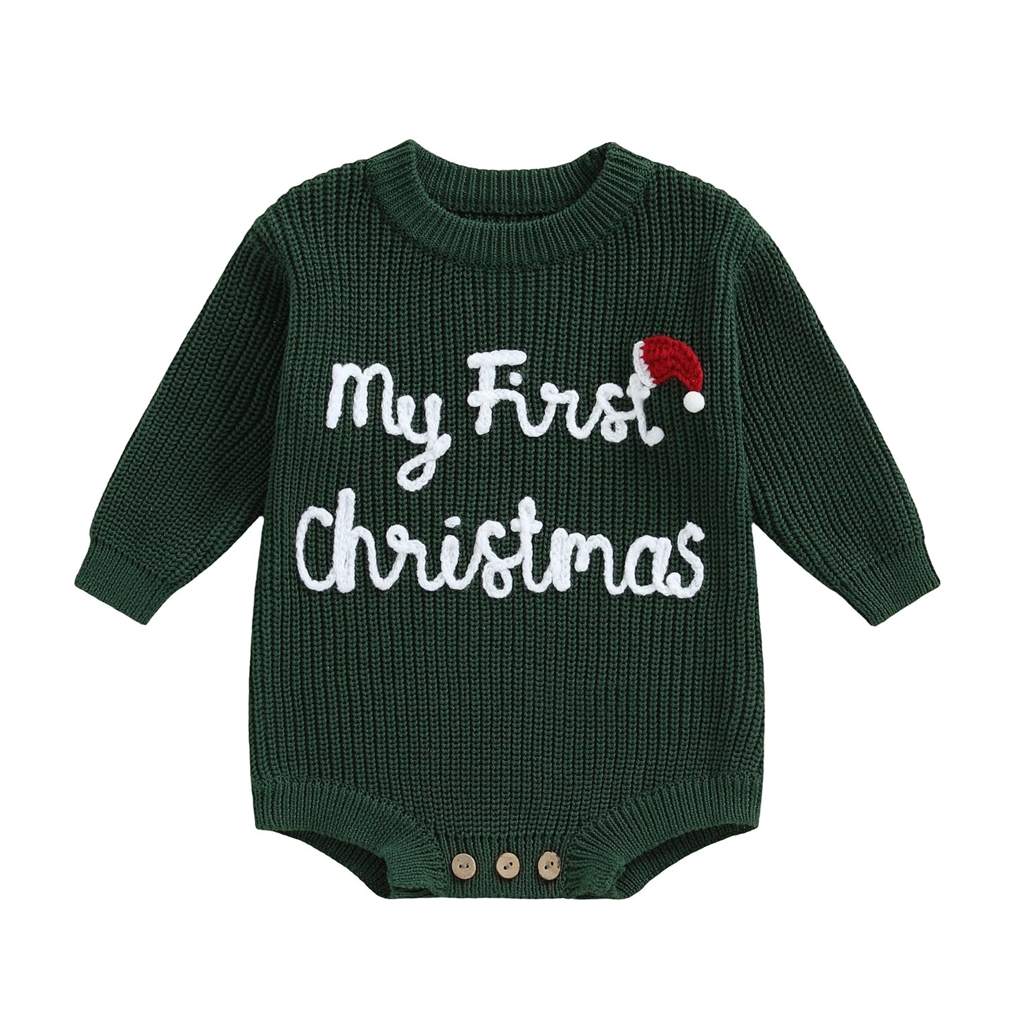 Newborn Baby Knit Romper With Animal Embroidery For Christmas Party