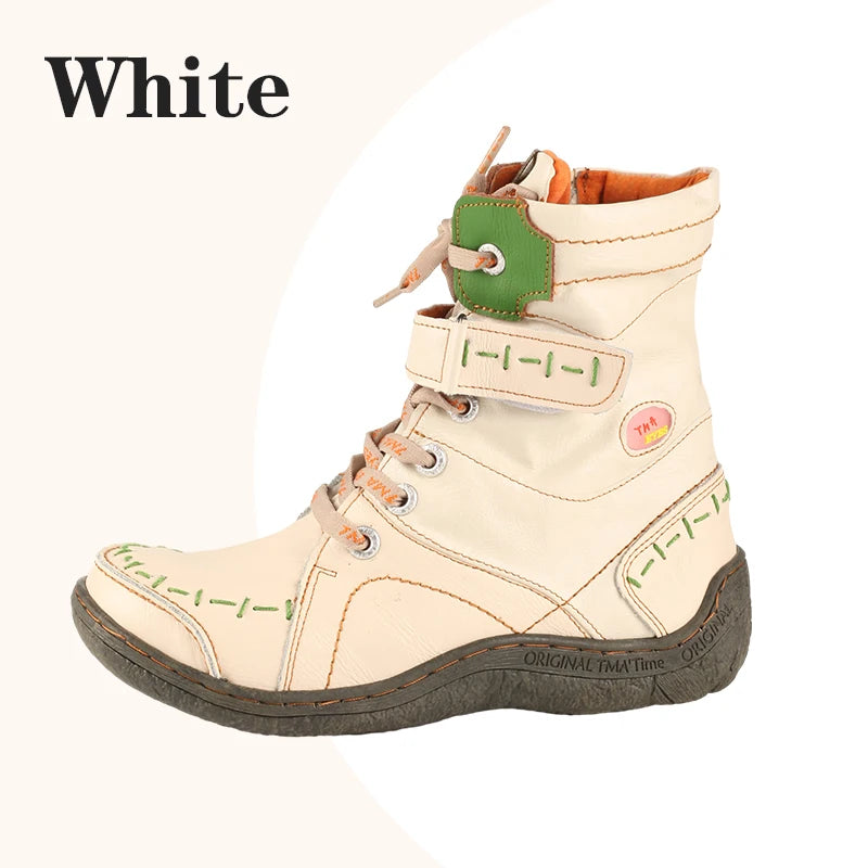 TMA EYES Womens Winter Leather Boots With Slip On Closure