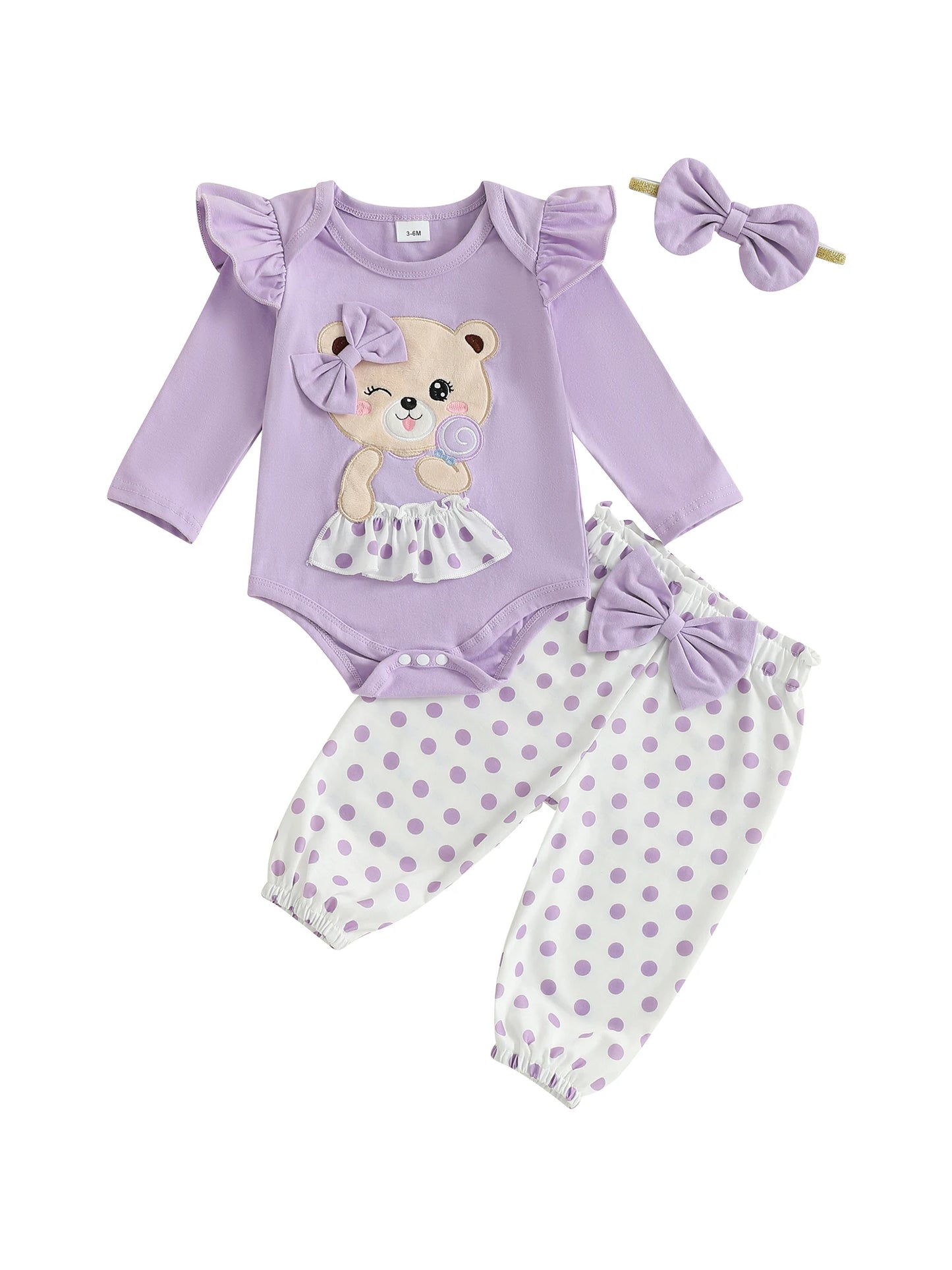 Toddler Girls Winter Jumpsuit With Deer Embroidery And Polka Dot Leggings