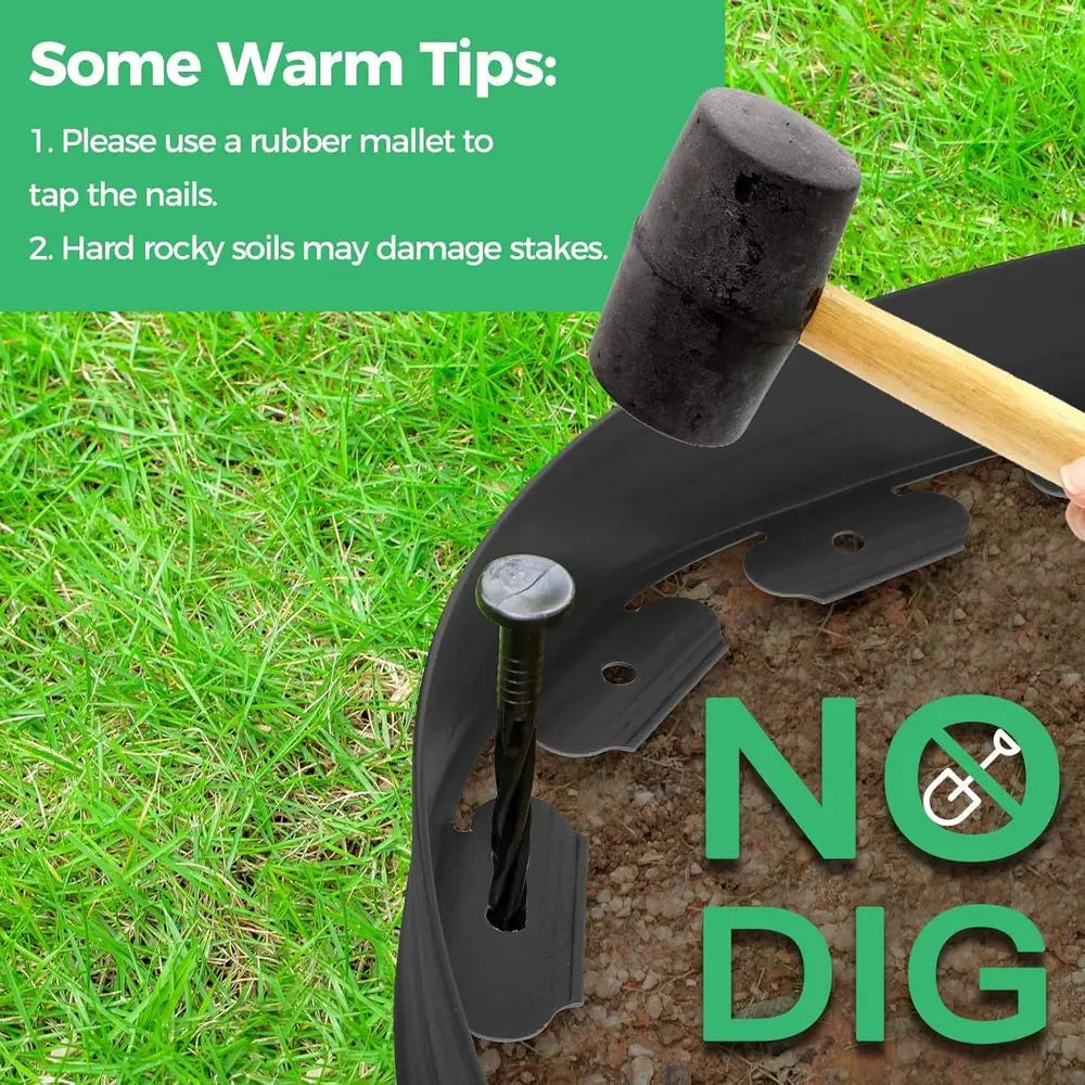 Plastic Garden Edging Kit With 150 Stakes For Lawn And Flower Bed Borders
