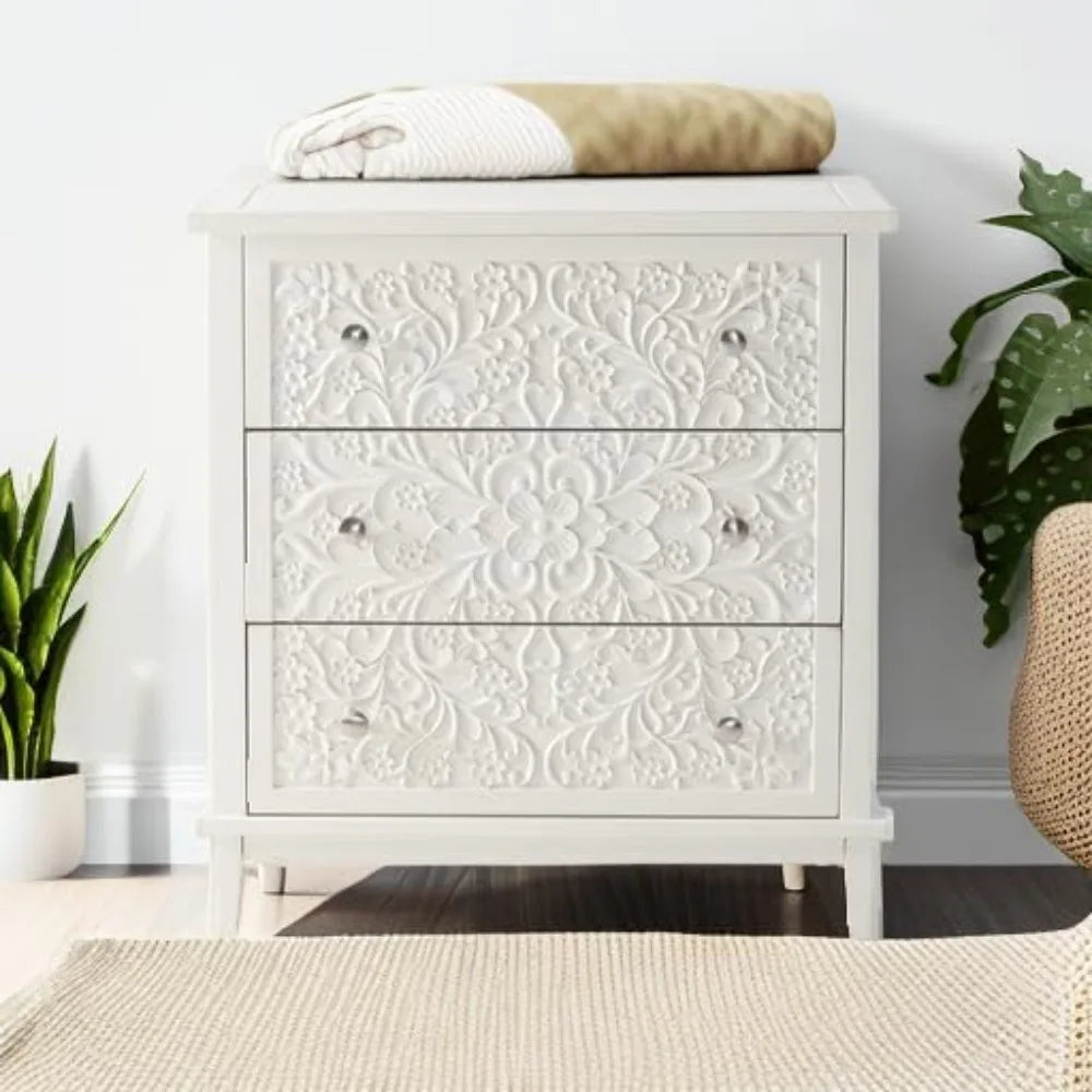 3-Drawer Flower Motif Dresser, Fully Assembled