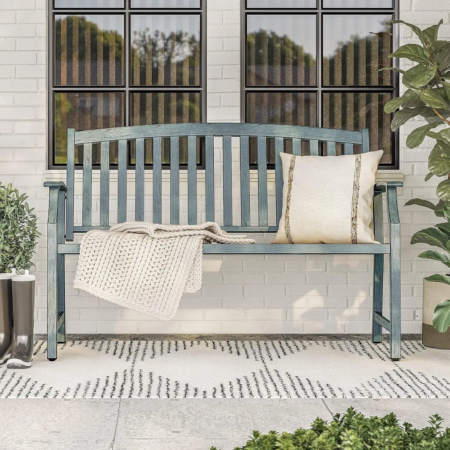 Grand Patio Farmhouse Outdoor Bench With Aluminum Backrest
