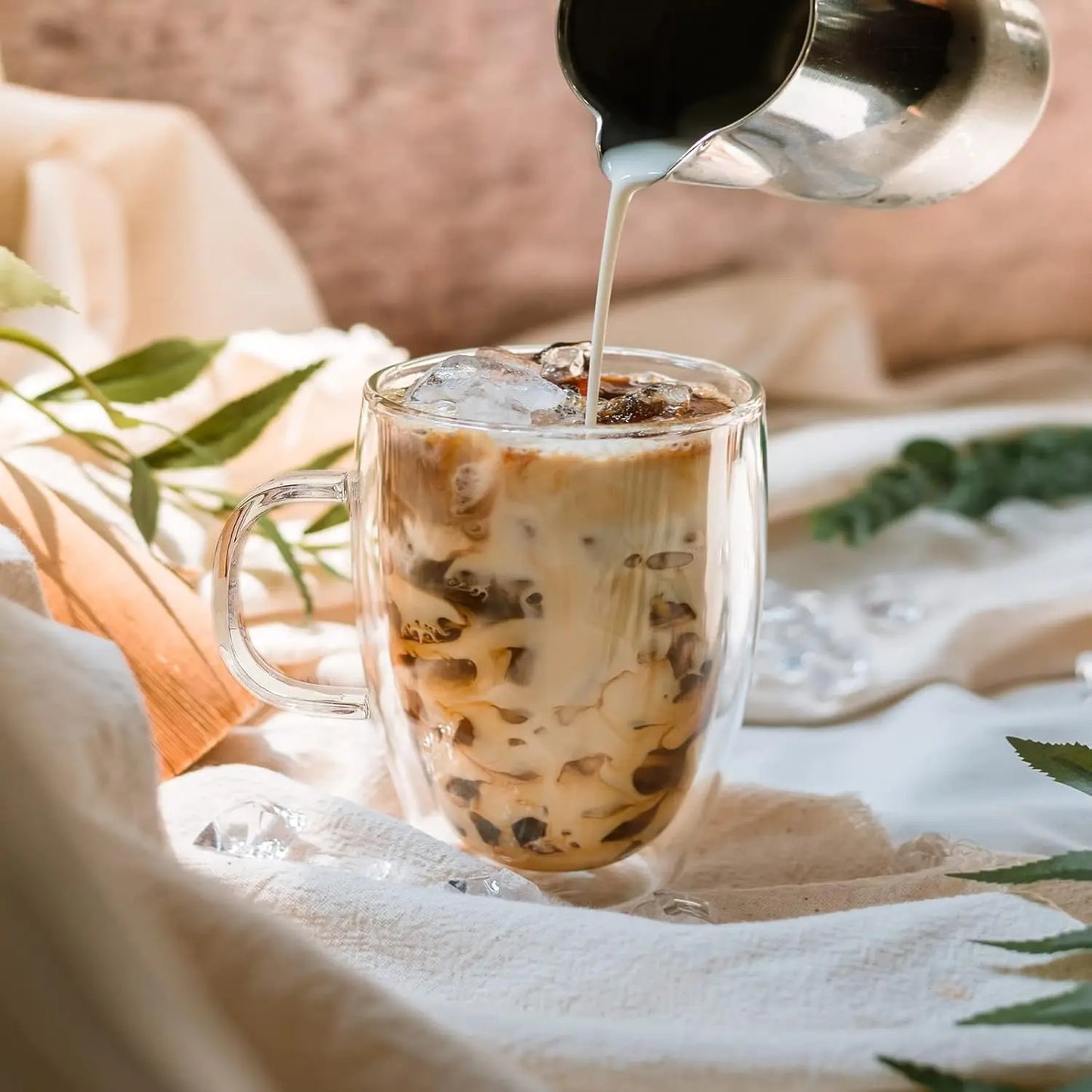 Drinkware Double Wall Glass Coffee Cups Set Transparent