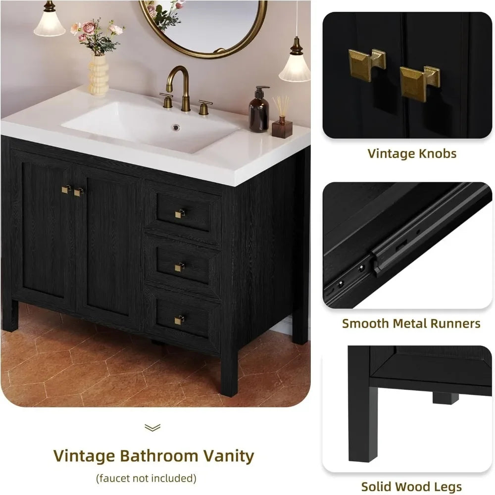 Bathroom Vanity Cabinet With Resin Basin Soft Closing Doors