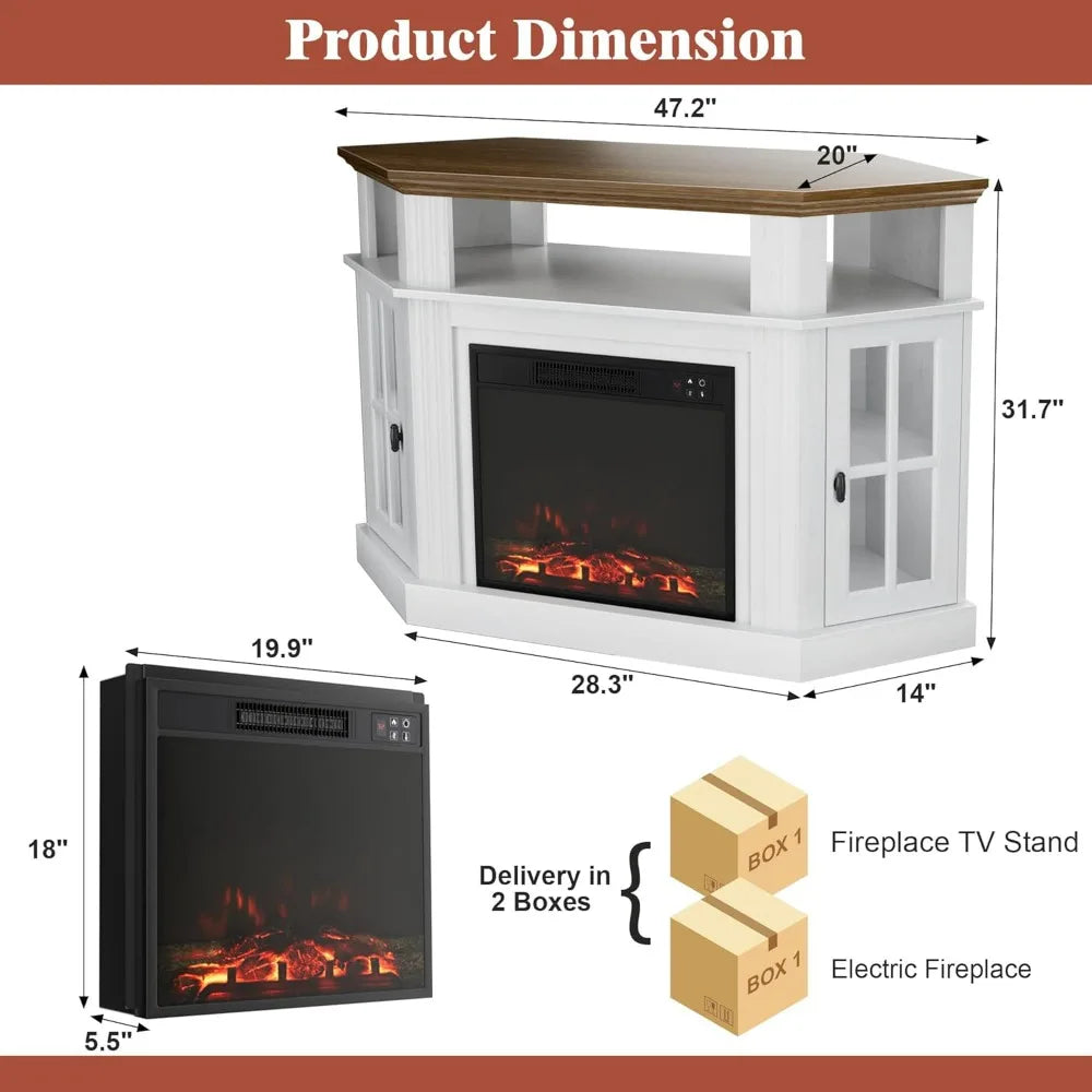 Modern Fireplace Corner TV Stand With Electric Fireplace Entertainment Center