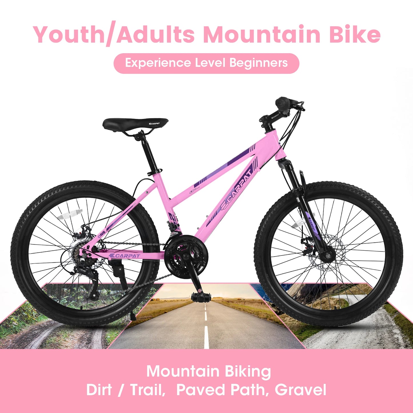 Ecarpat Women's Mountain Bike With Front Fork Suspension Disc Brakes