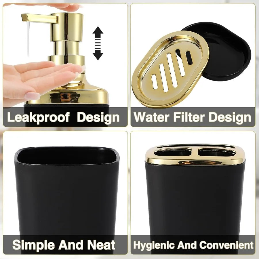 Eight Piece Bath Accessories Set Stainless Trash Can