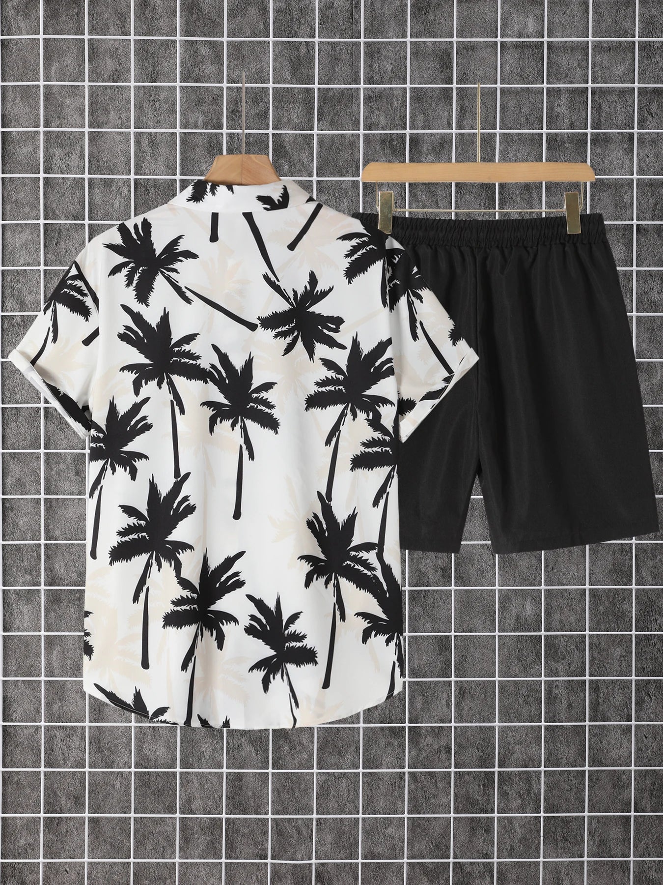 Men's Two-Piece Short Sleeve Button-Down Shirt And Drawstring Pants Set