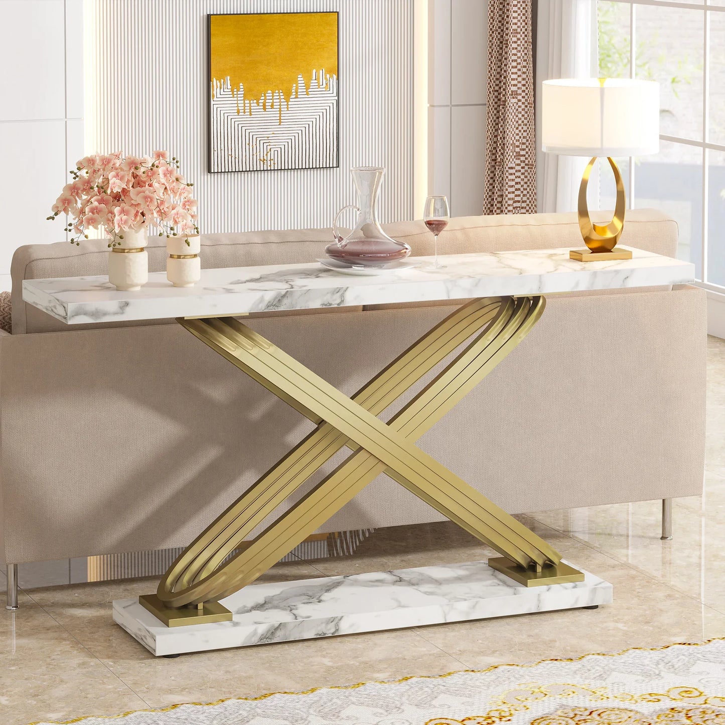 Tribesigns Modern Console Table With Faux Marble Finish Entryway