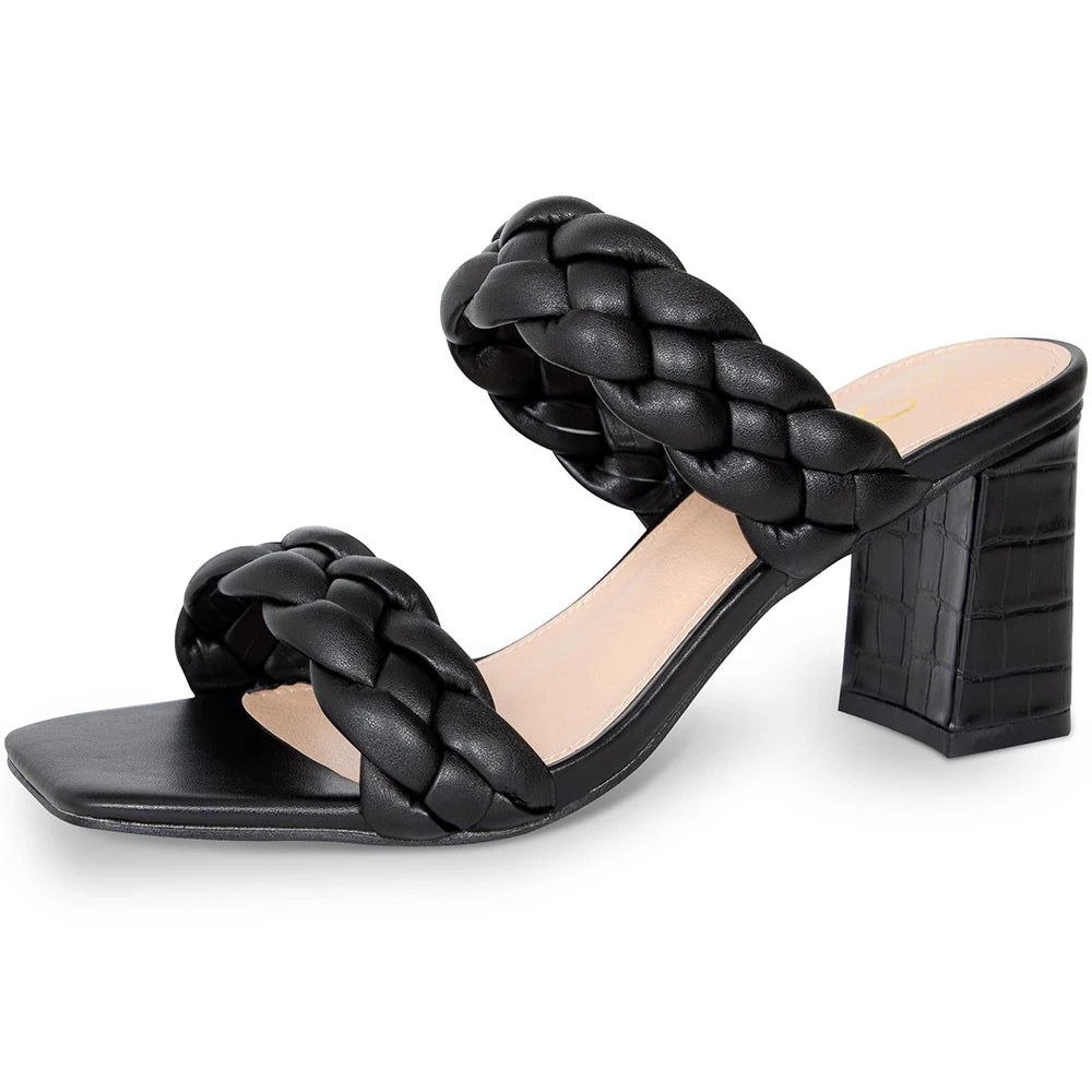 Elegant Women's Braided Strappy Sandals Open Toe Backless Mules