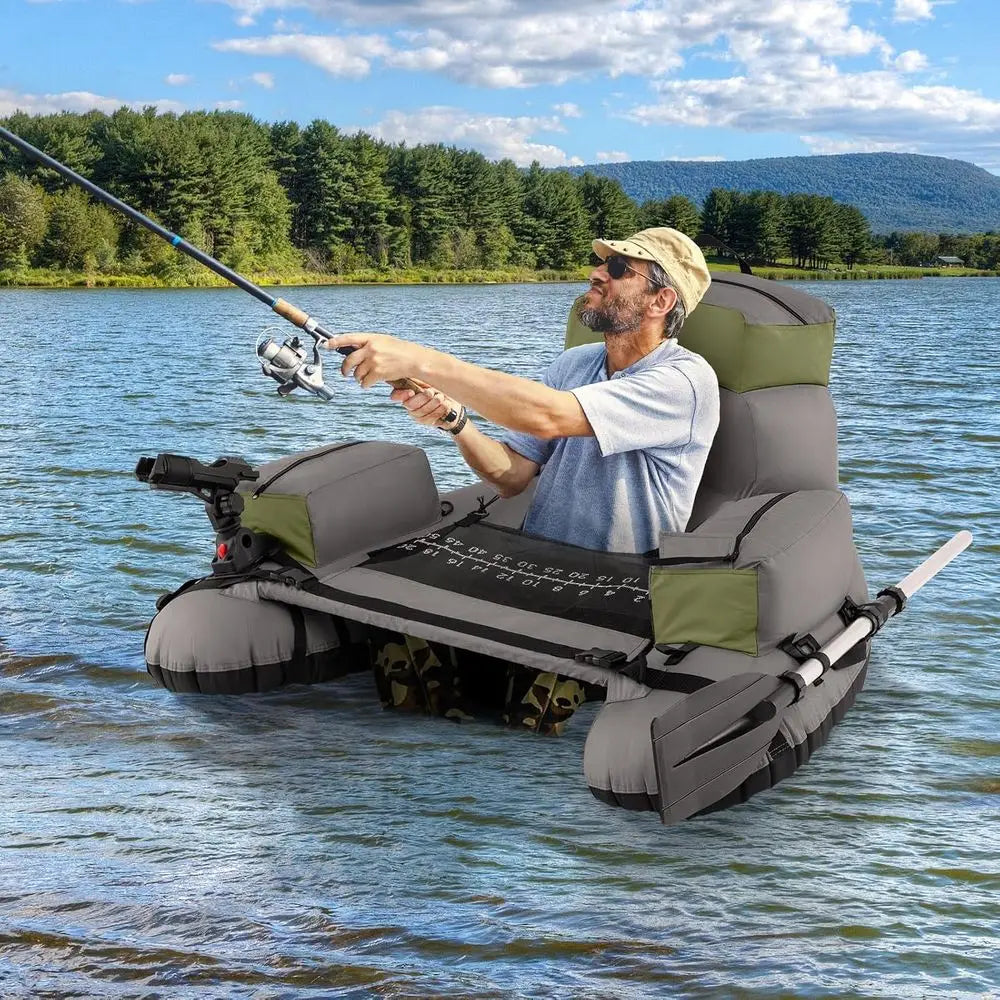 Inflatable Belly Boat With Oar Rod Holder Pump Flippers Storage