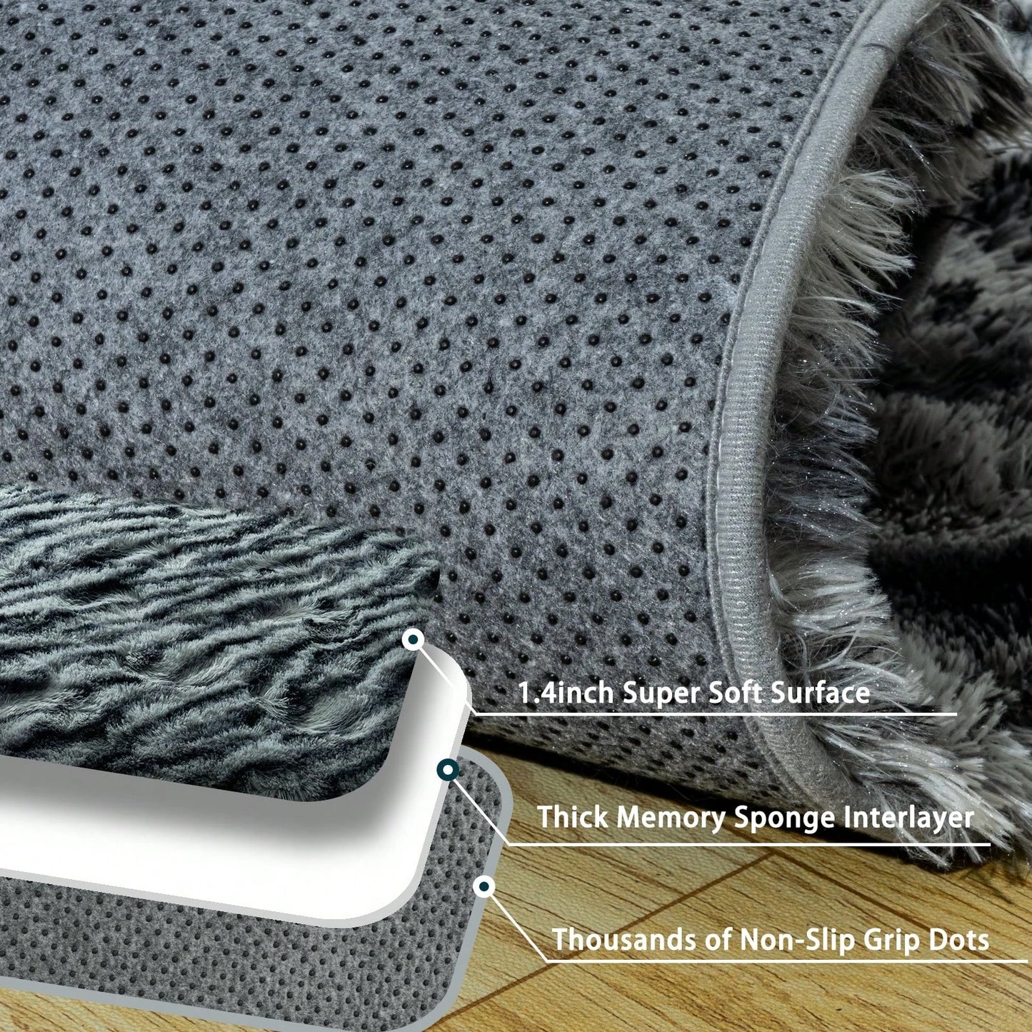 NONEDesign Zebra Print Fluffy Shag Rug Washable Indoor Plush Bedroom