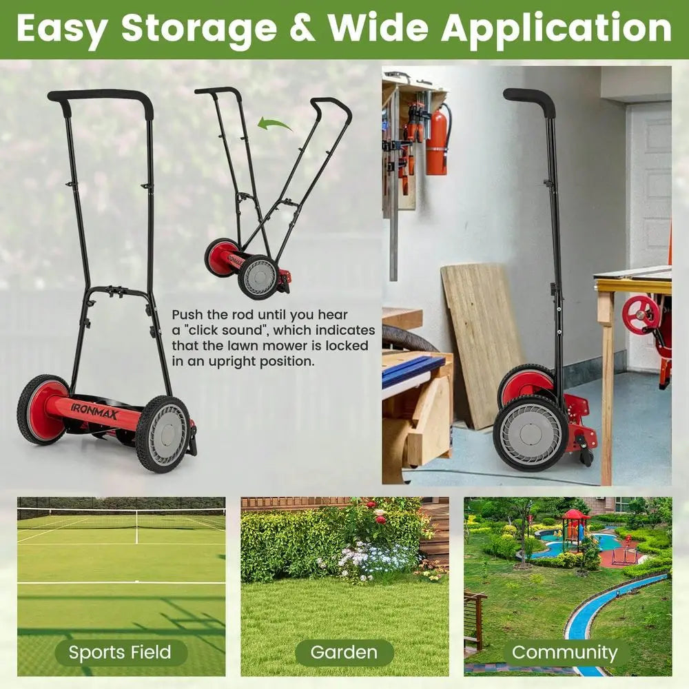 XMSJ Push Lawn Mower With 5 Blade Removable Grass Catcher
