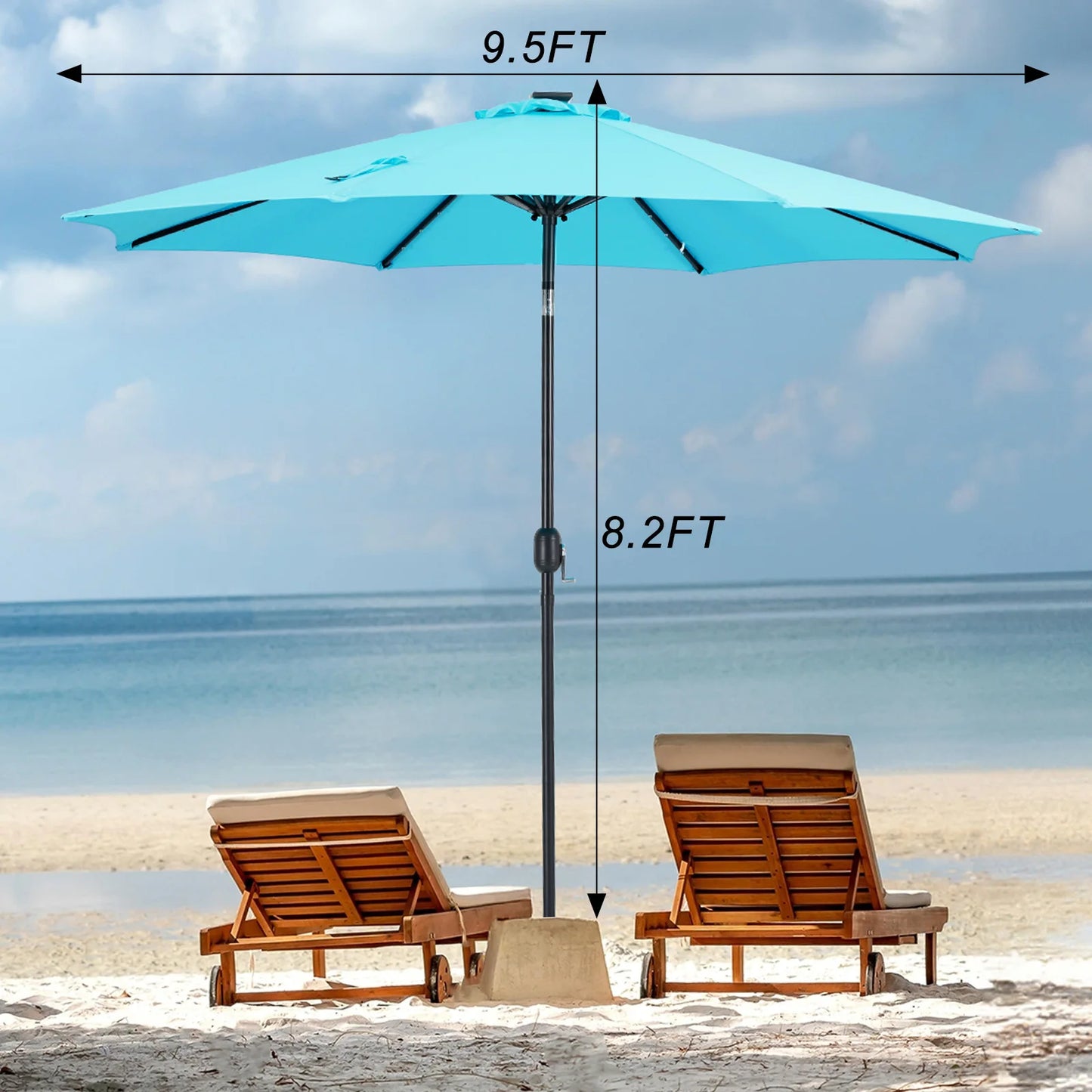 JHK Solar Patio Umbrella With 32 LED Lights UV-Resistant