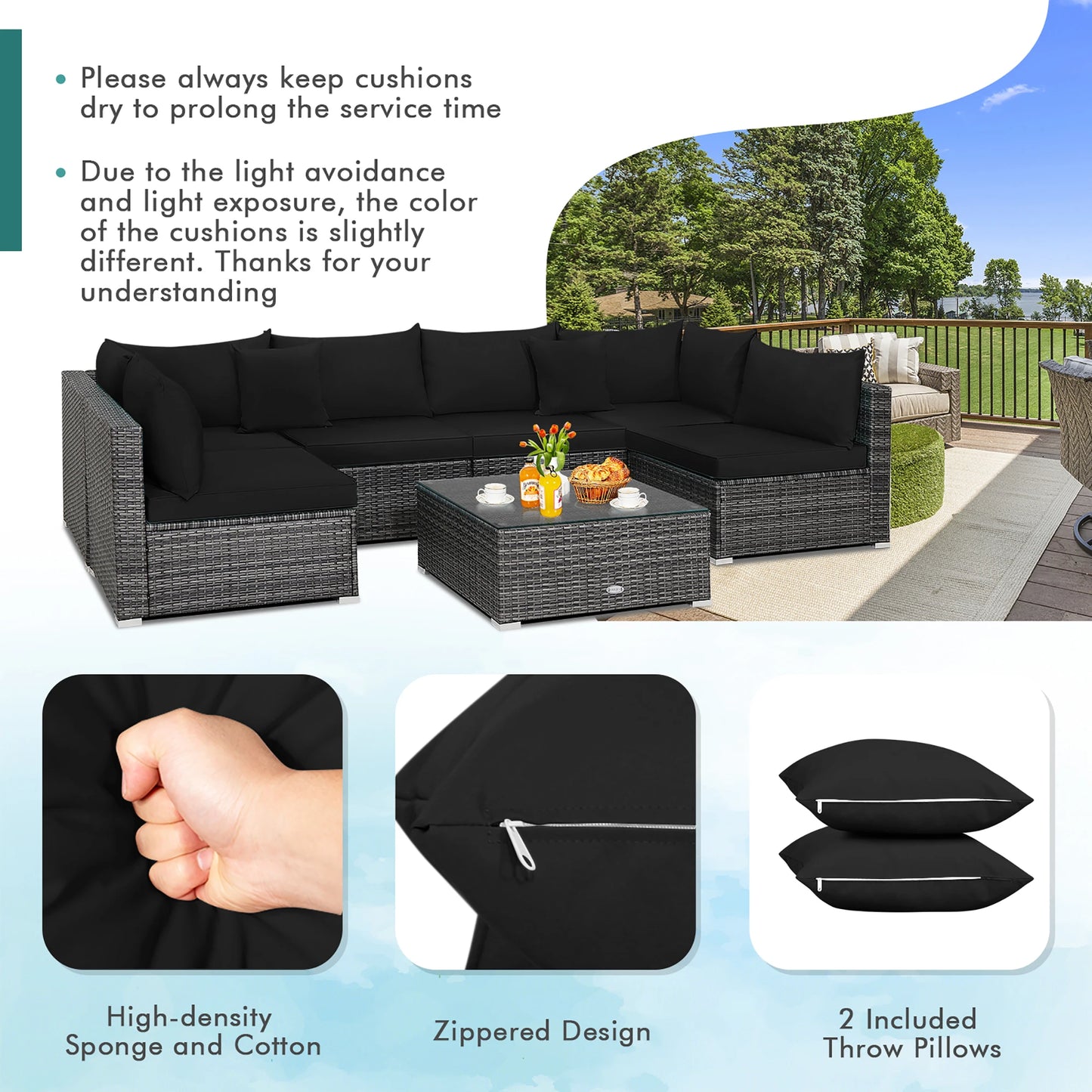 HOMASIS 7 Piece Patio Rattan Furniture Set Cushioned Sofa