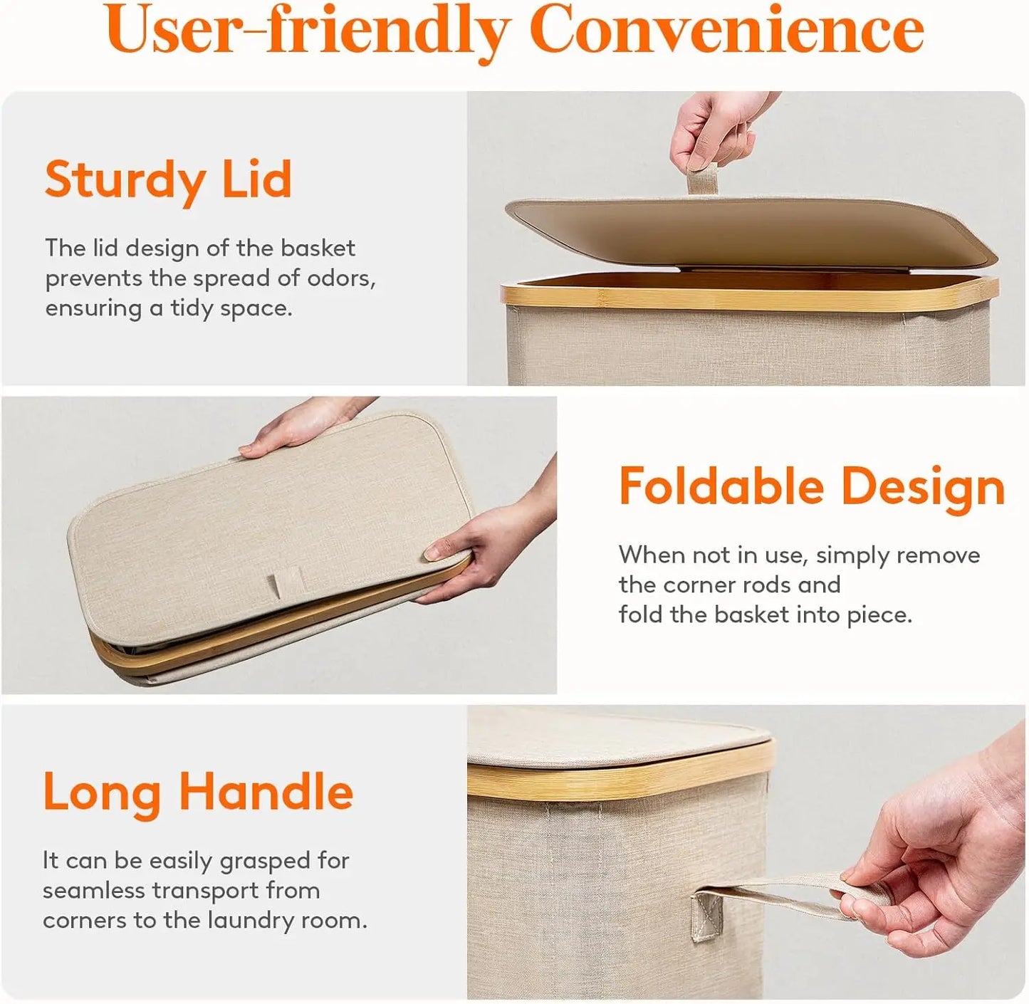 Slim Laundry Hamper With Lid Removable Bag Bamboo Handles Foldable