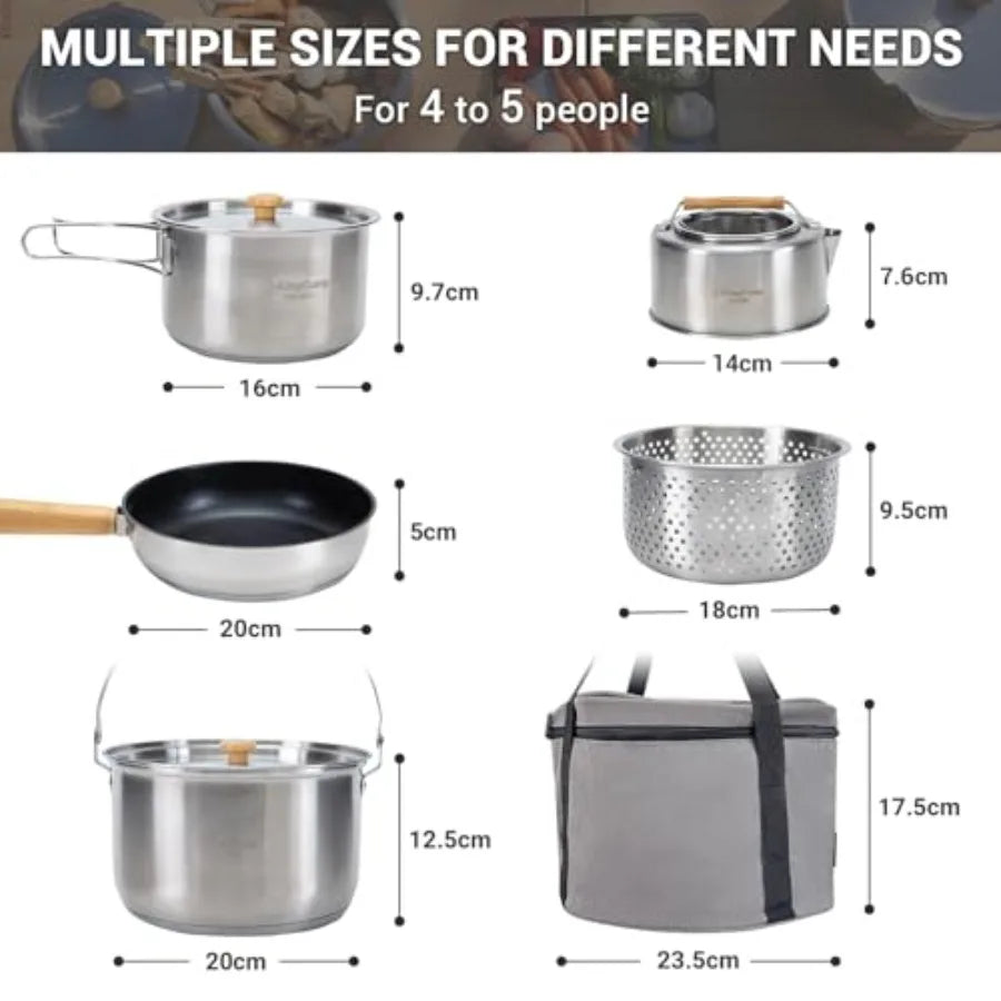 304 Stainless Steel Camping Cookware Set With Travel Tote