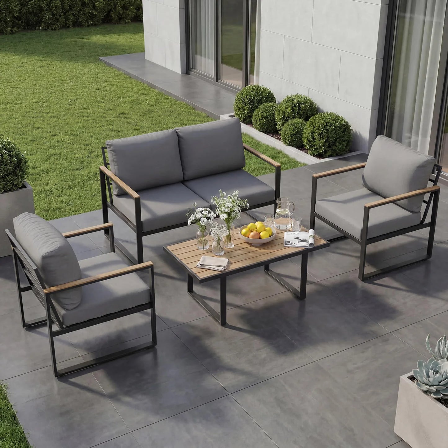 HobbyLane Modern Outdoor Patio Furniture Set Conversation Sofa Coffee Table