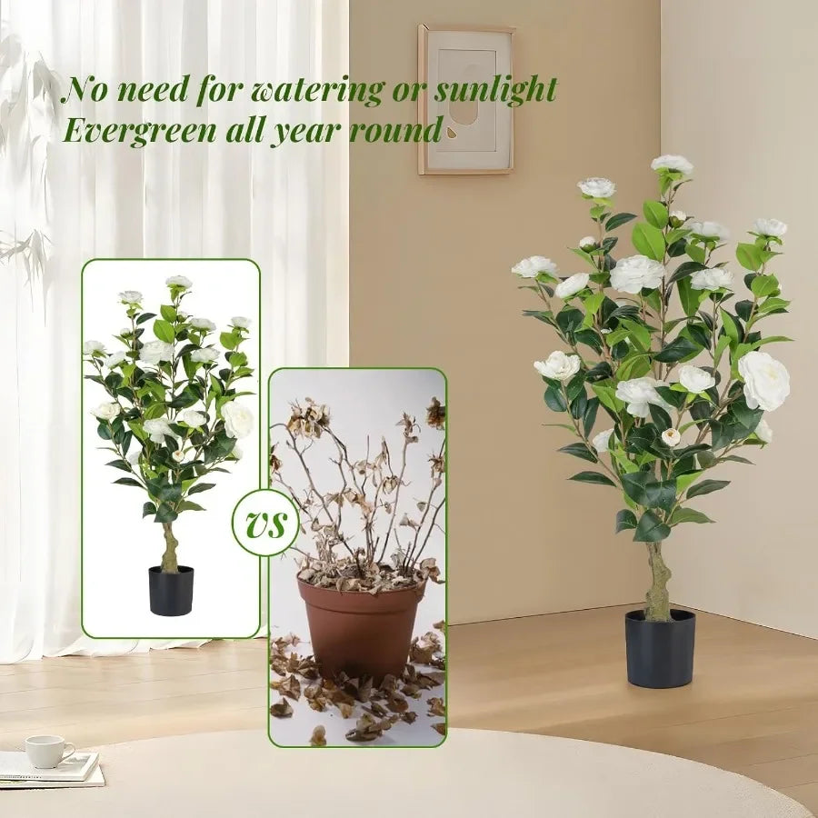Artificial Camellia Tree 2 Pack Faux Potted Floral Decor