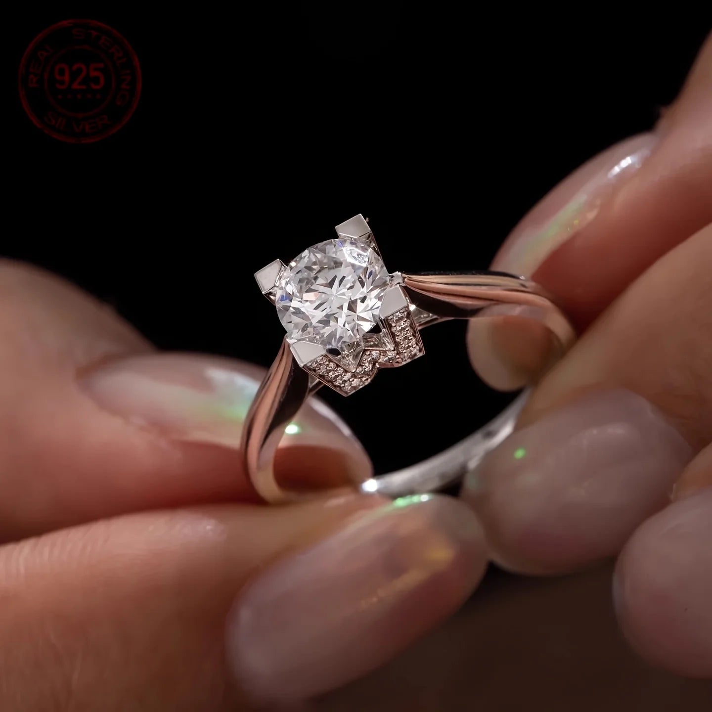 WPOOCC Zircon Ring 925 Silver Radiant Cut Engagement Jewelry