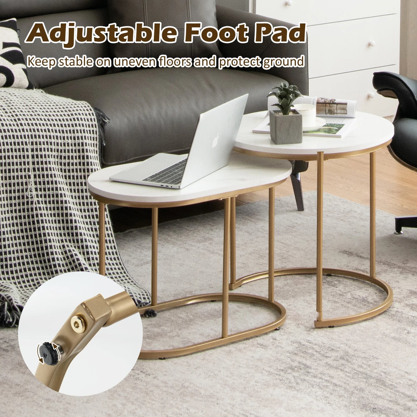HOMASIS Nesting Coffee Tables Set of 2 Marble Finish Living Room