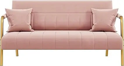 DAFIFY Modern Velvet Sofa With Gold Tone Metal Arms
