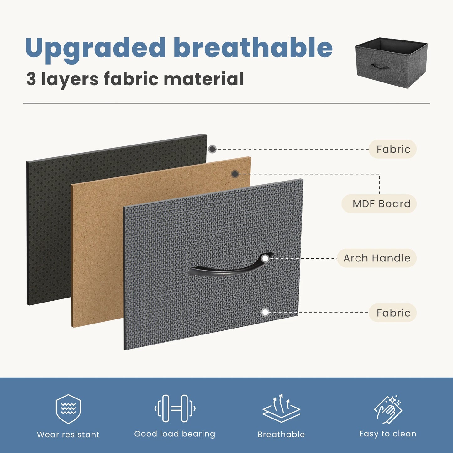 JHK Modern Dresser With Four Fabric Drawers Steel Frame