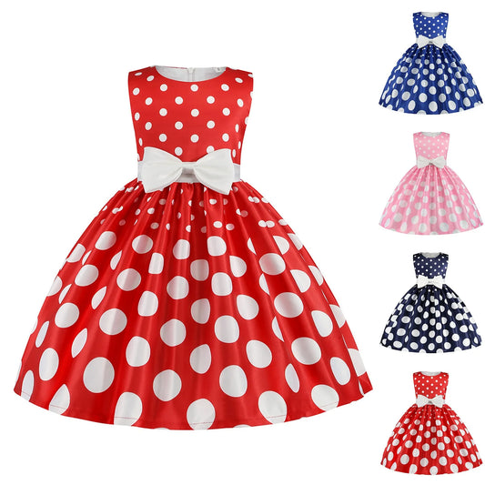 Kids Girls Vintage Polka Dot Dress For Easter And Everyday