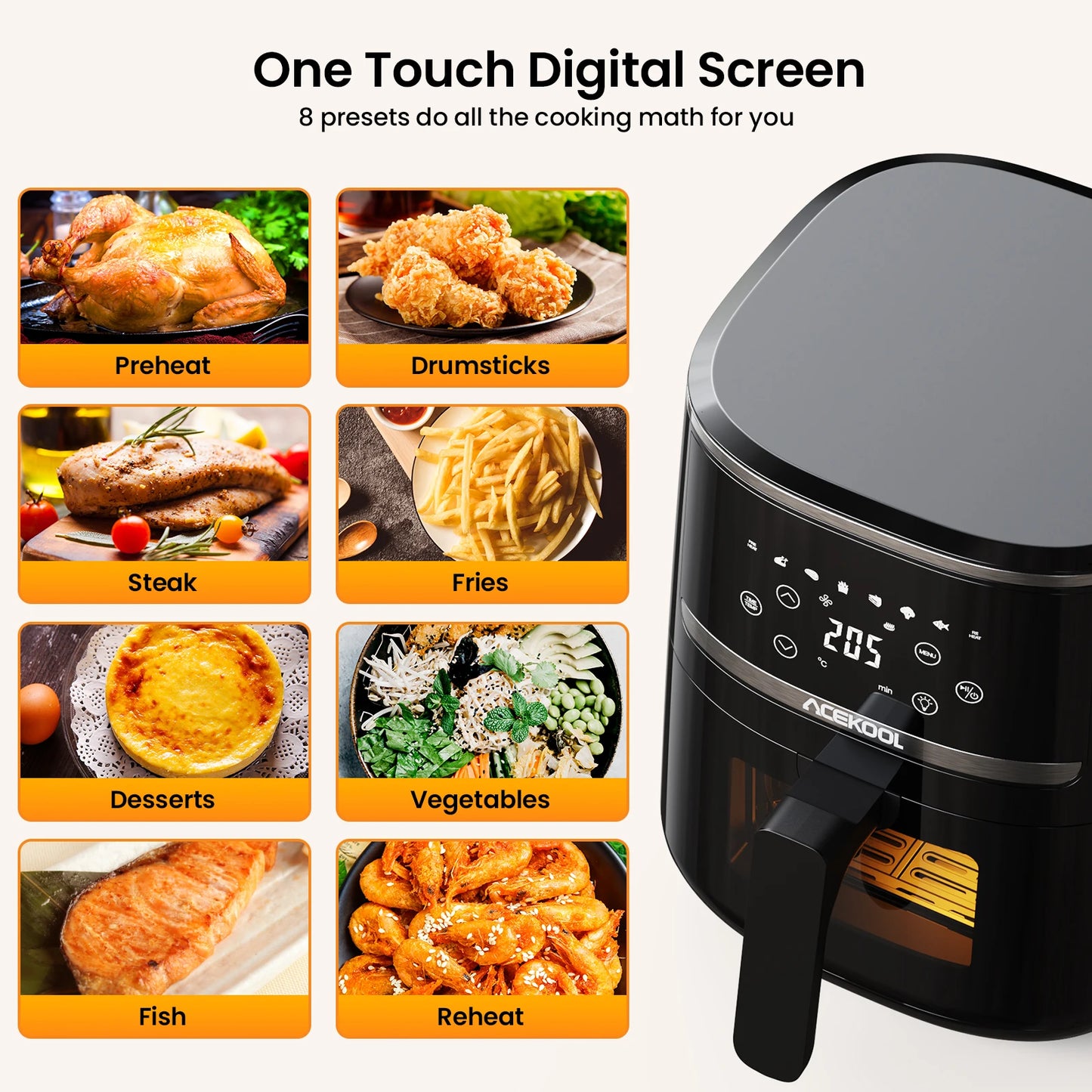 Acekool Digital Air Fryer Toaster Oven With 8 Presets