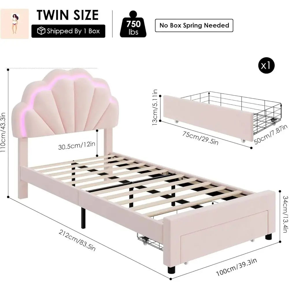 Upholstered LED Storage Bed With Adjustable Headboard