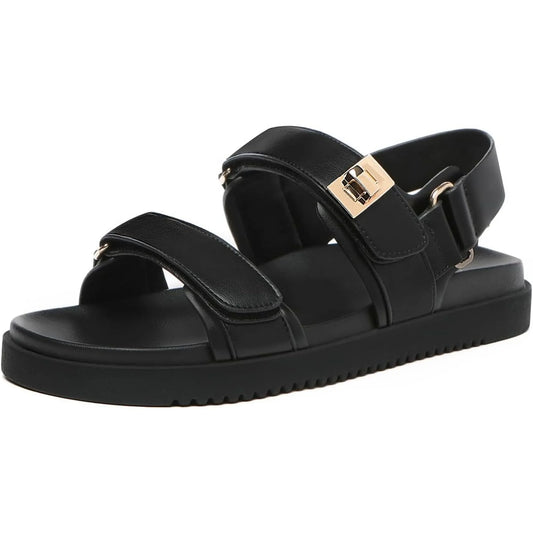 Women's Adjustable Leather Flat Sandals With Double Straps