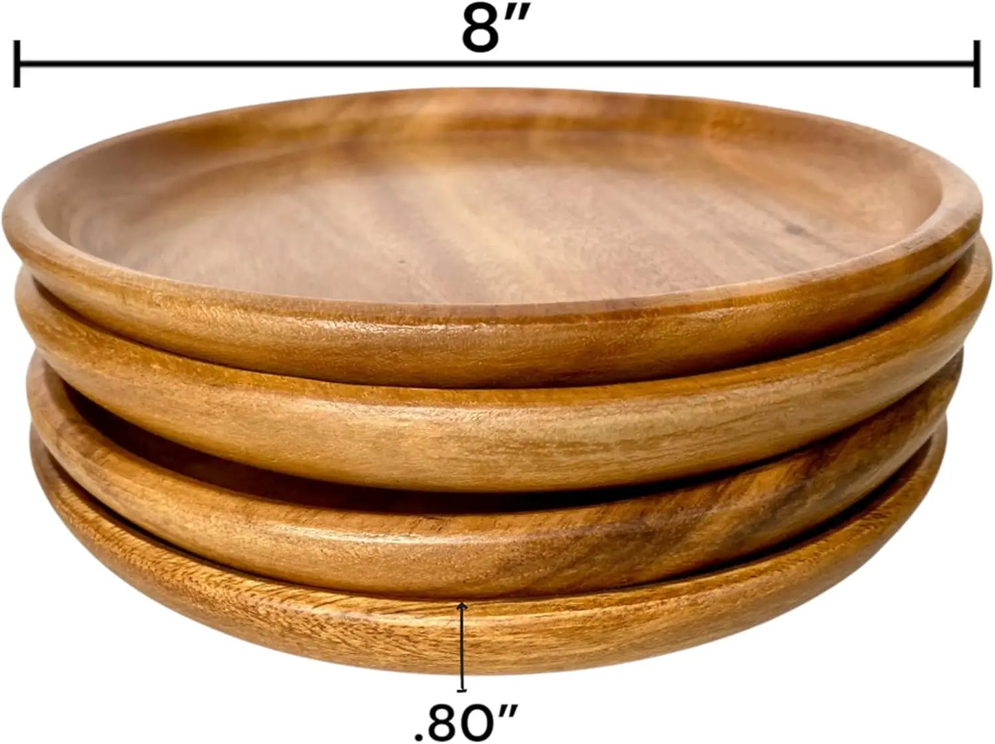 Wooden Plates Handcrafted Set of 4 Acacia Dining Plates