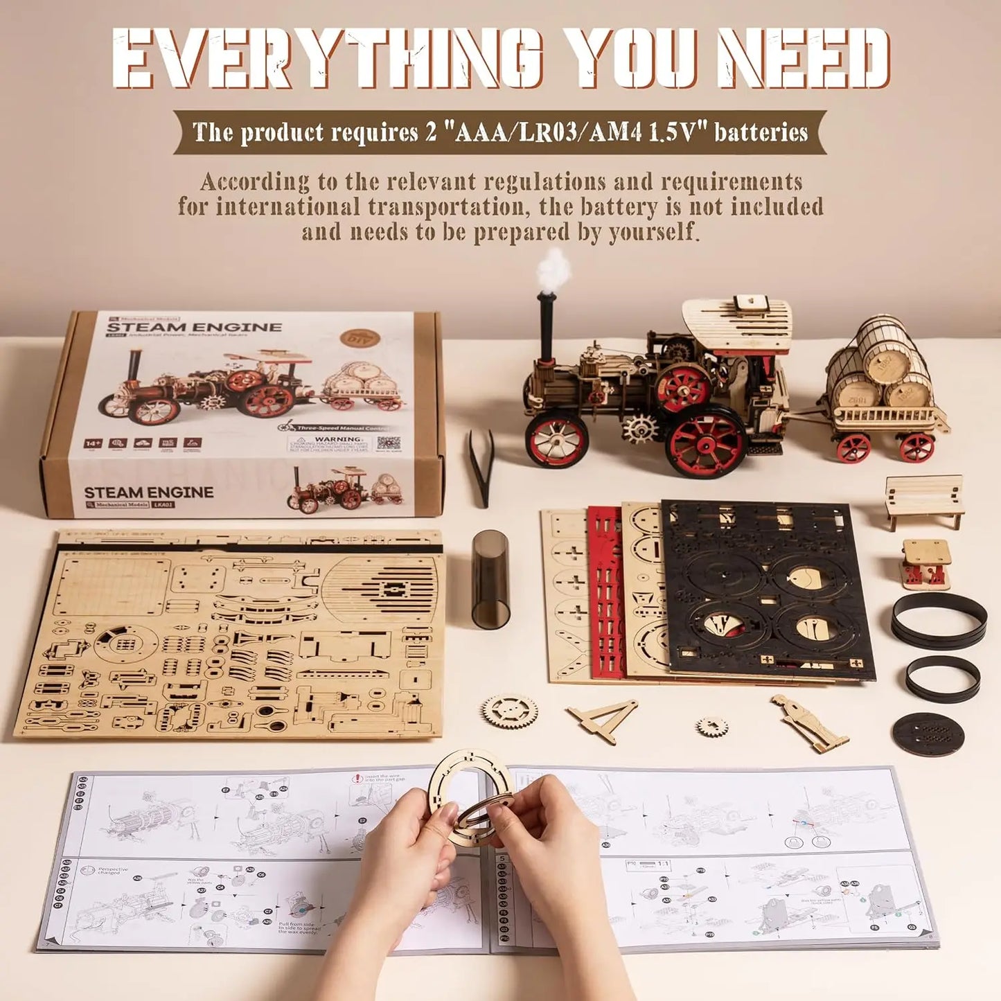 Robotime Rokr Steam Locomotive Model Kit Wooden Puzzle