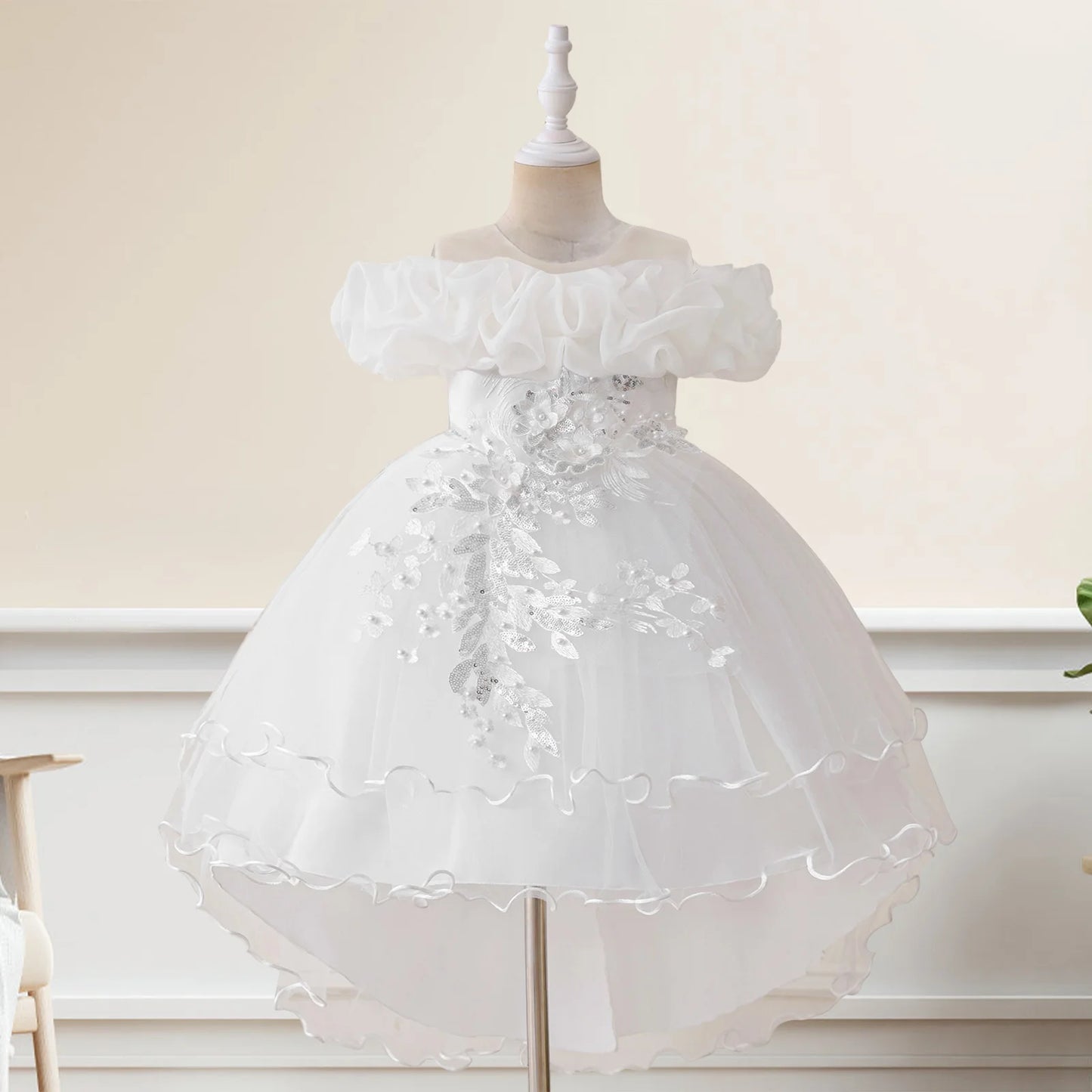 Toddler Girls Floral Print Sleeveless Tulle Dress With Ruffles