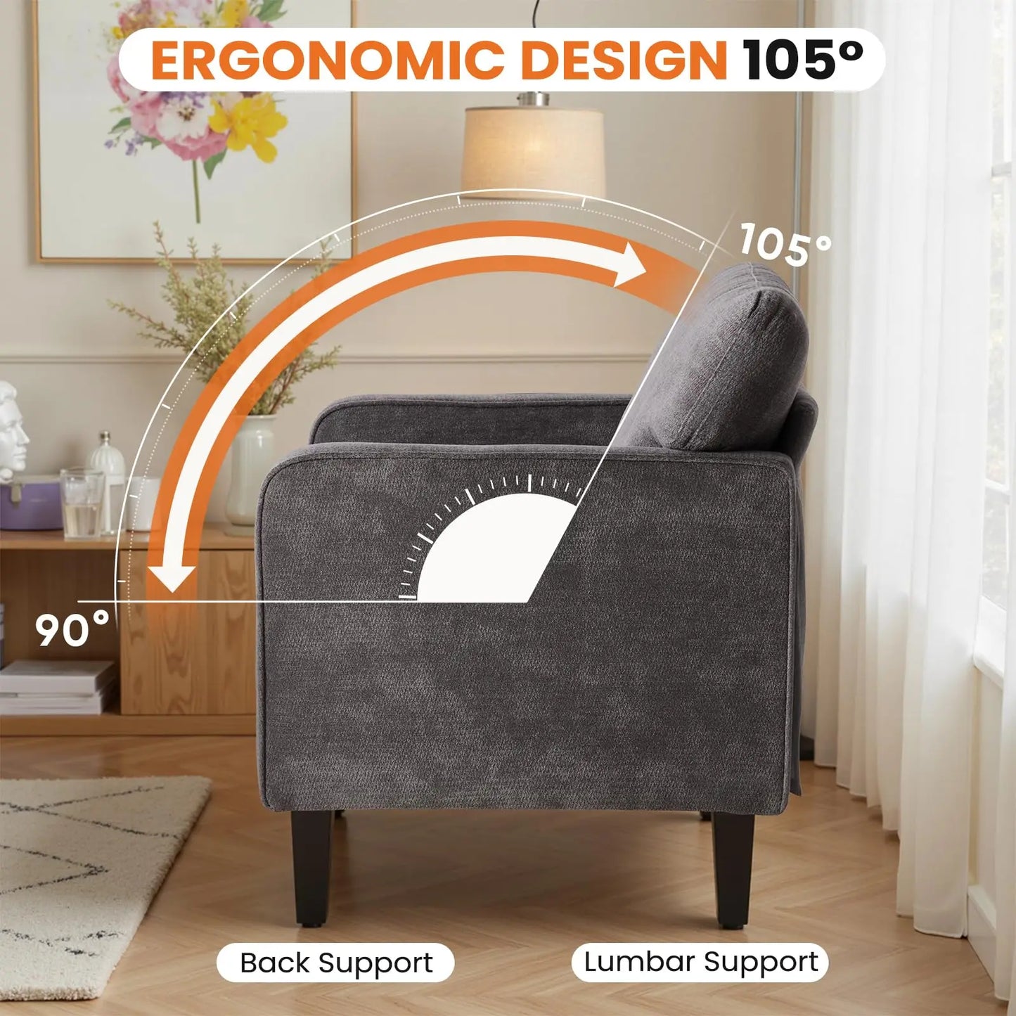 JHK Modern Accent Chair With Ergonomic Armrest And Backrest Support
