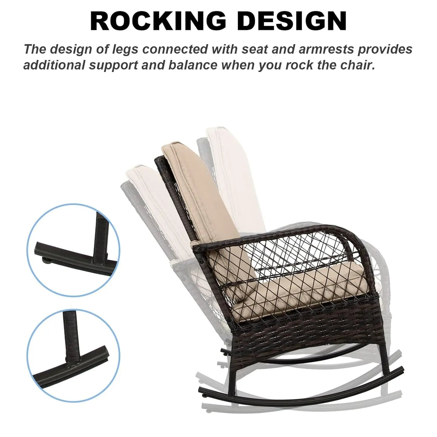 Outdoor Rocking Bistro Set With Glass Table PE Wicker 3-Piece