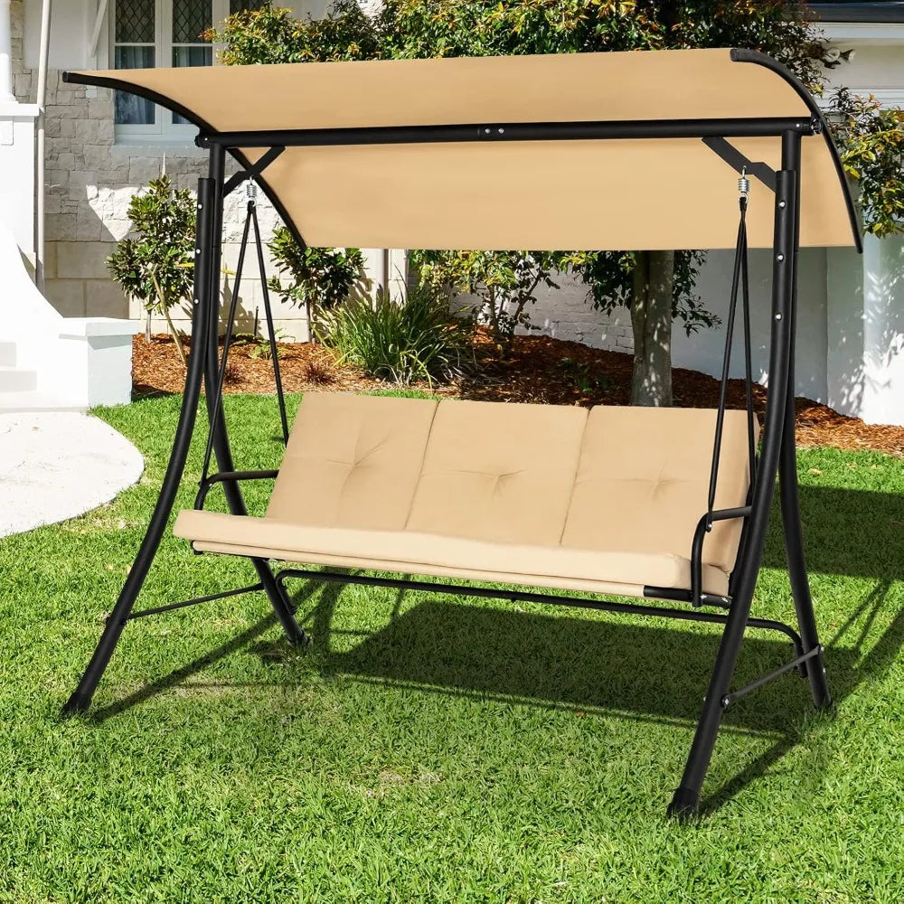 3 Seater Porch Swing With Removable Cushions And Canopy