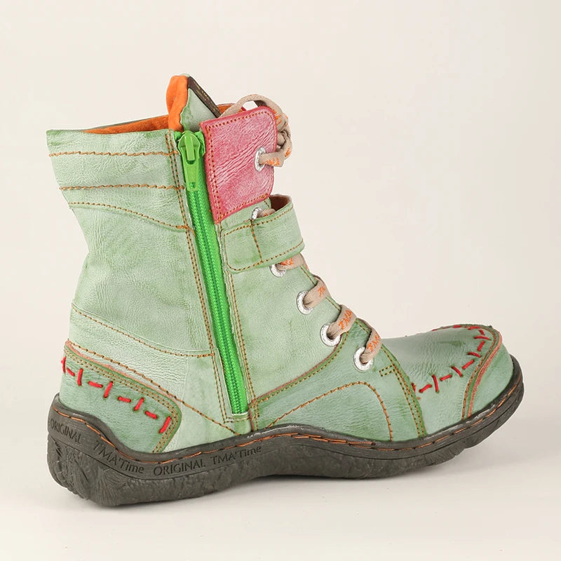 TMA EYES Womens Winter Leather Boots With Slip On Closure