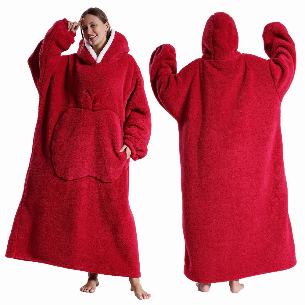 Polar Fleece Wearable Hooded Blanket With Sleeves For Adults