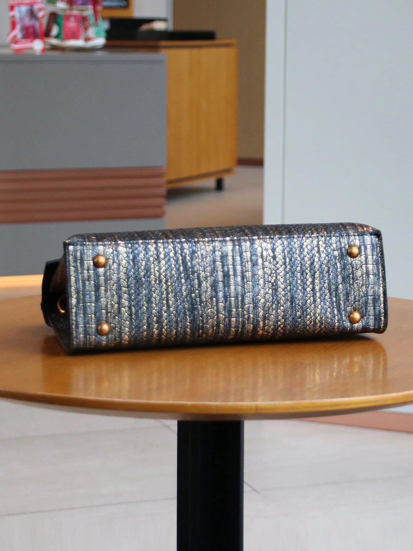 NONECN Leather Handbag Snake Skin Pattern Luxury Tote