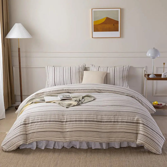 Simple Opulence 100 Linen Duvet Cover Set 3Pcs Striped