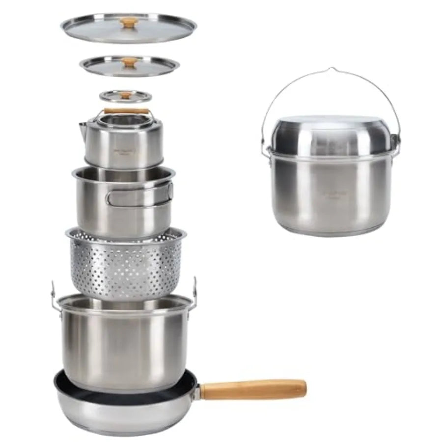 304 Stainless Steel Camping Cookware Set With Travel Tote