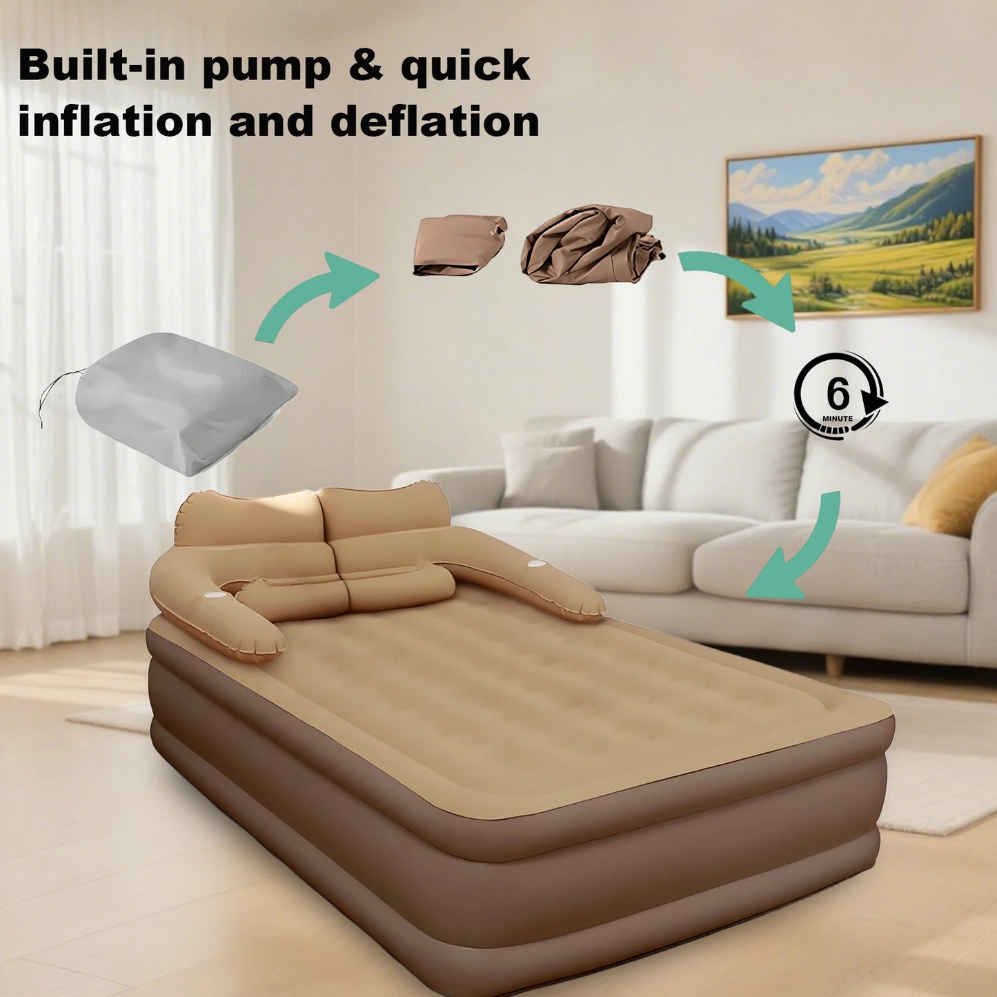 Air Mattress With Headboard Inflatable Bed With Electric Pump
