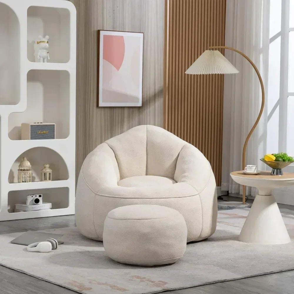 Beanbag Chair And Footstool With Foam Cushions For Living Room