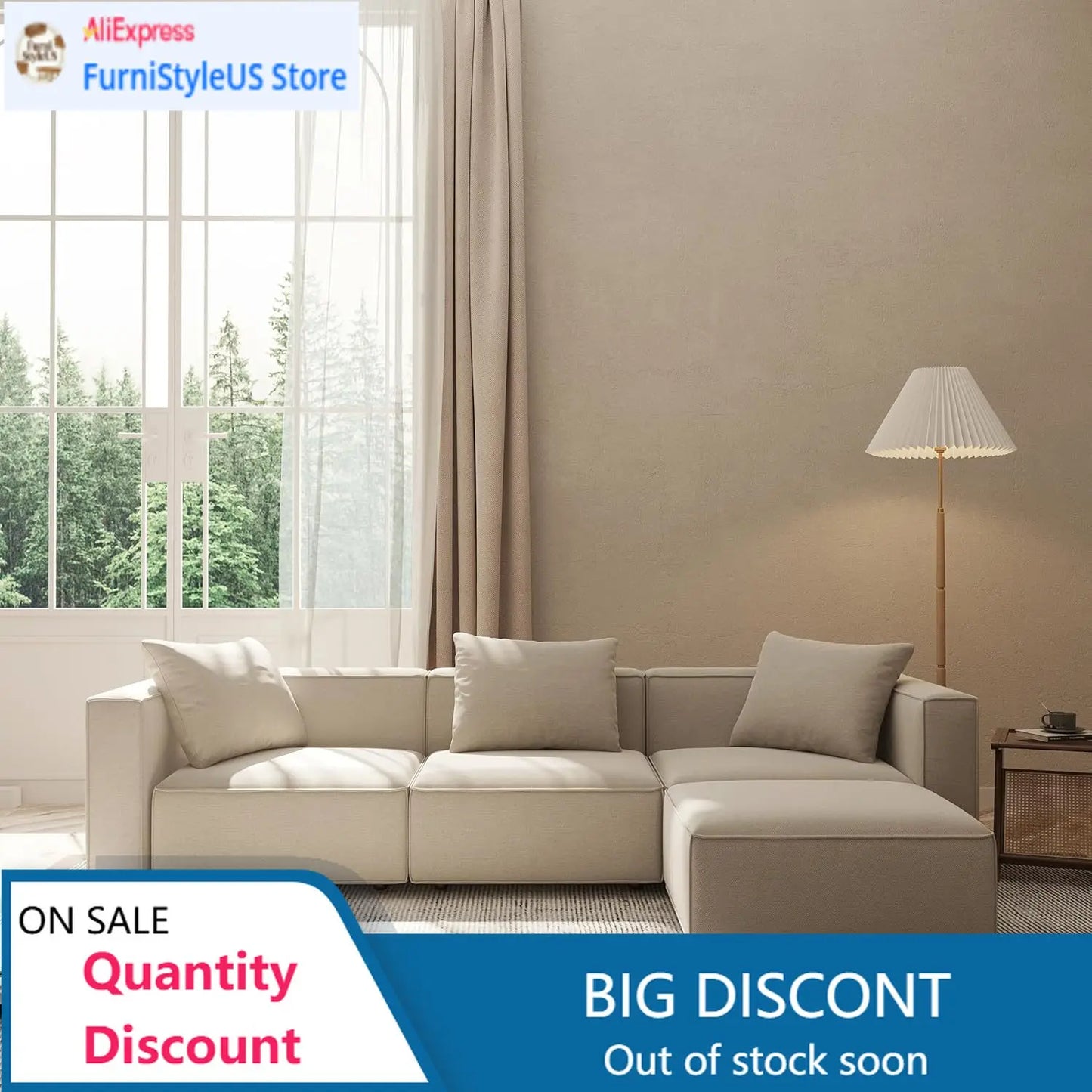 Modular Sectional Sofa Set Modern Minimalist L-Shape With Ottoman