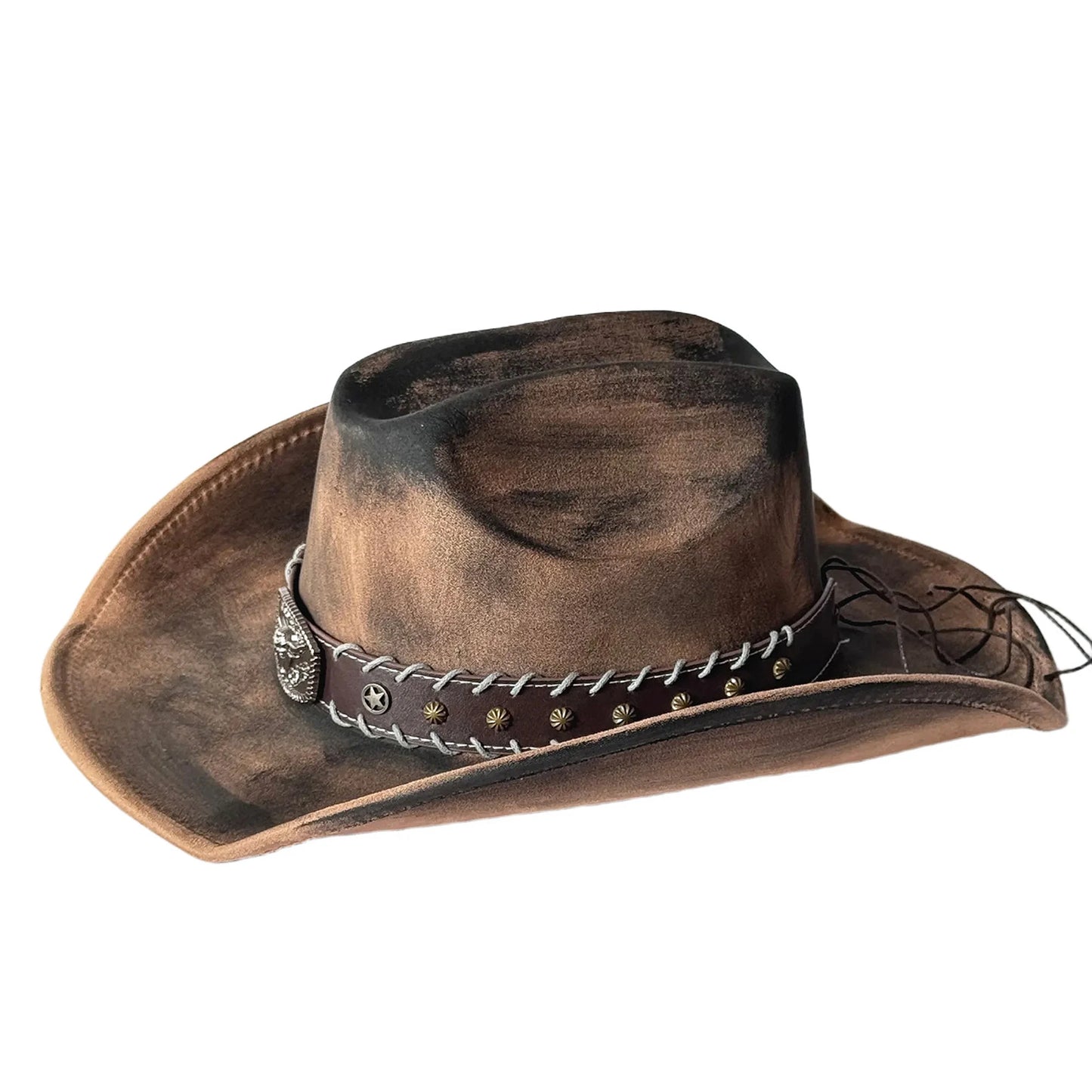 Classic Cowboy Hat With Wide Brim Concho Band Unisex