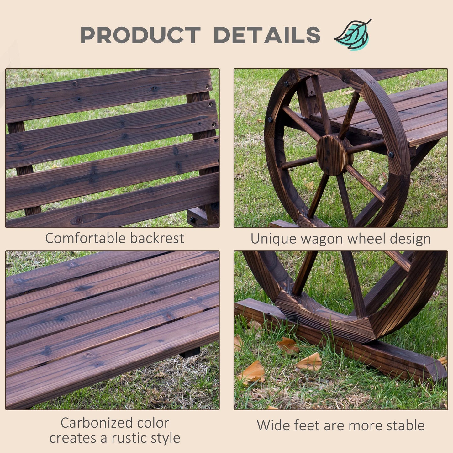 Outsunny Wagon Wheel Bench Outdoor Garden Chair Loveseat