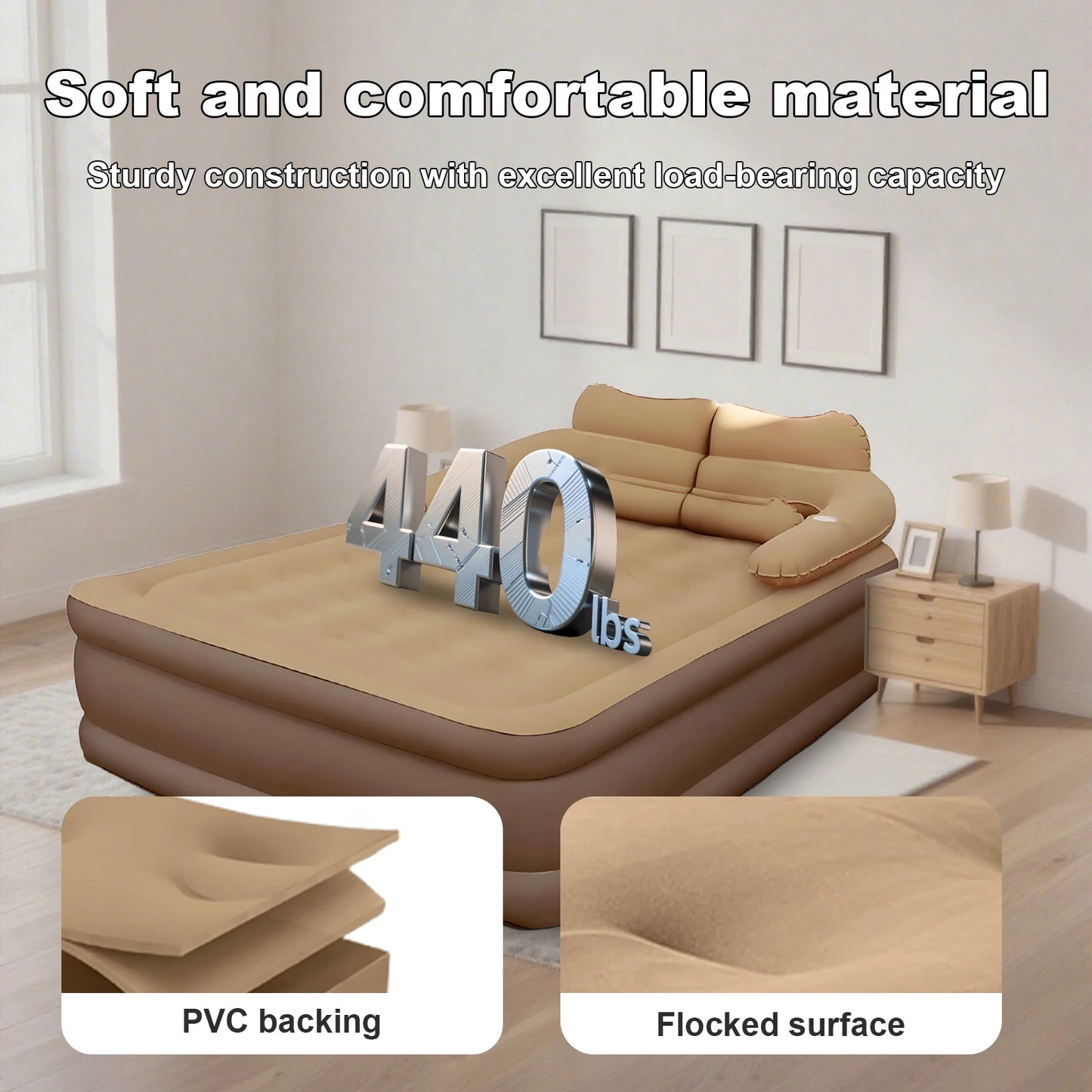 Air Mattress With Headboard Inflatable Bed With Electric Pump