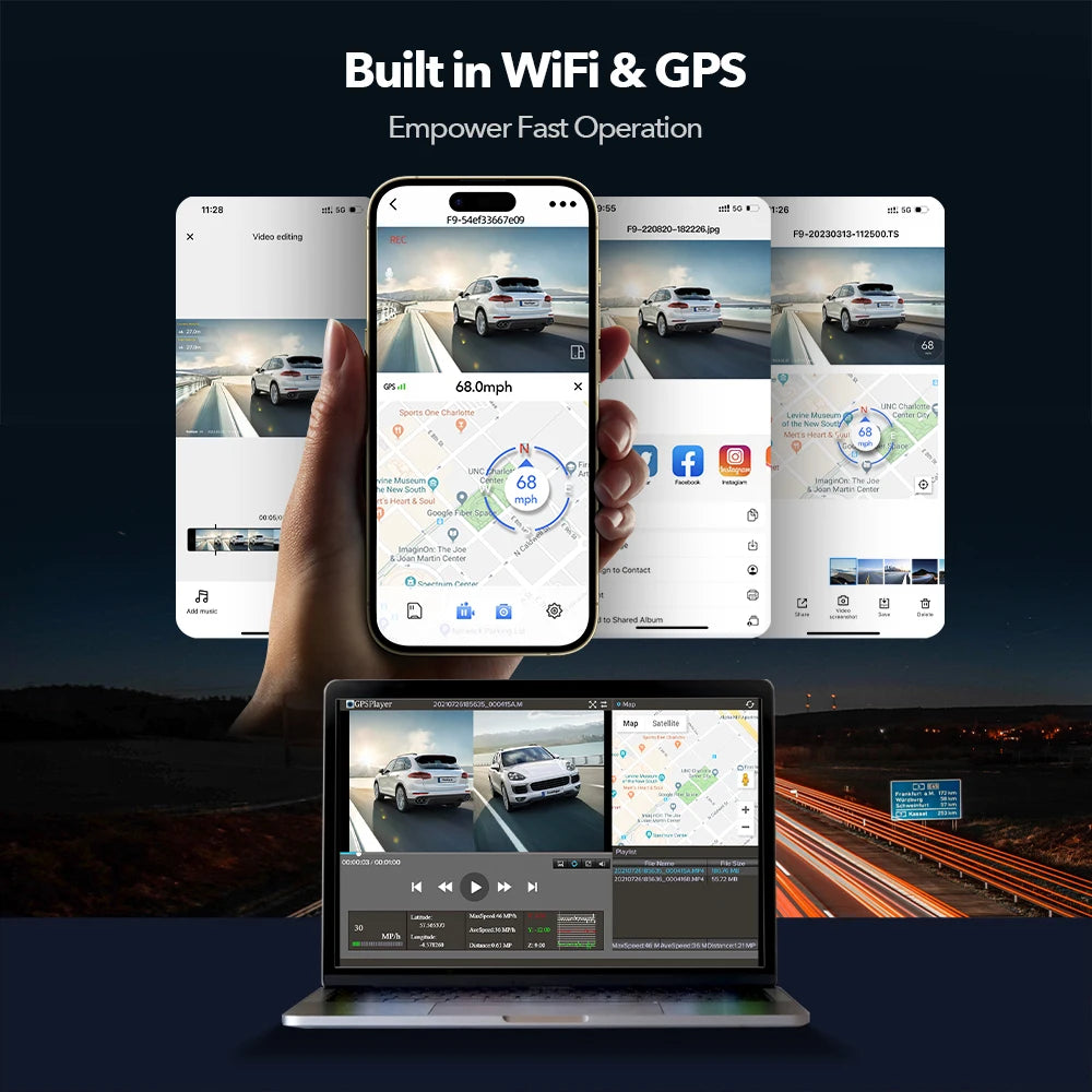 Redtige F9 Dash Cam 4K Front And Rear GPS WiFi Parking Mode